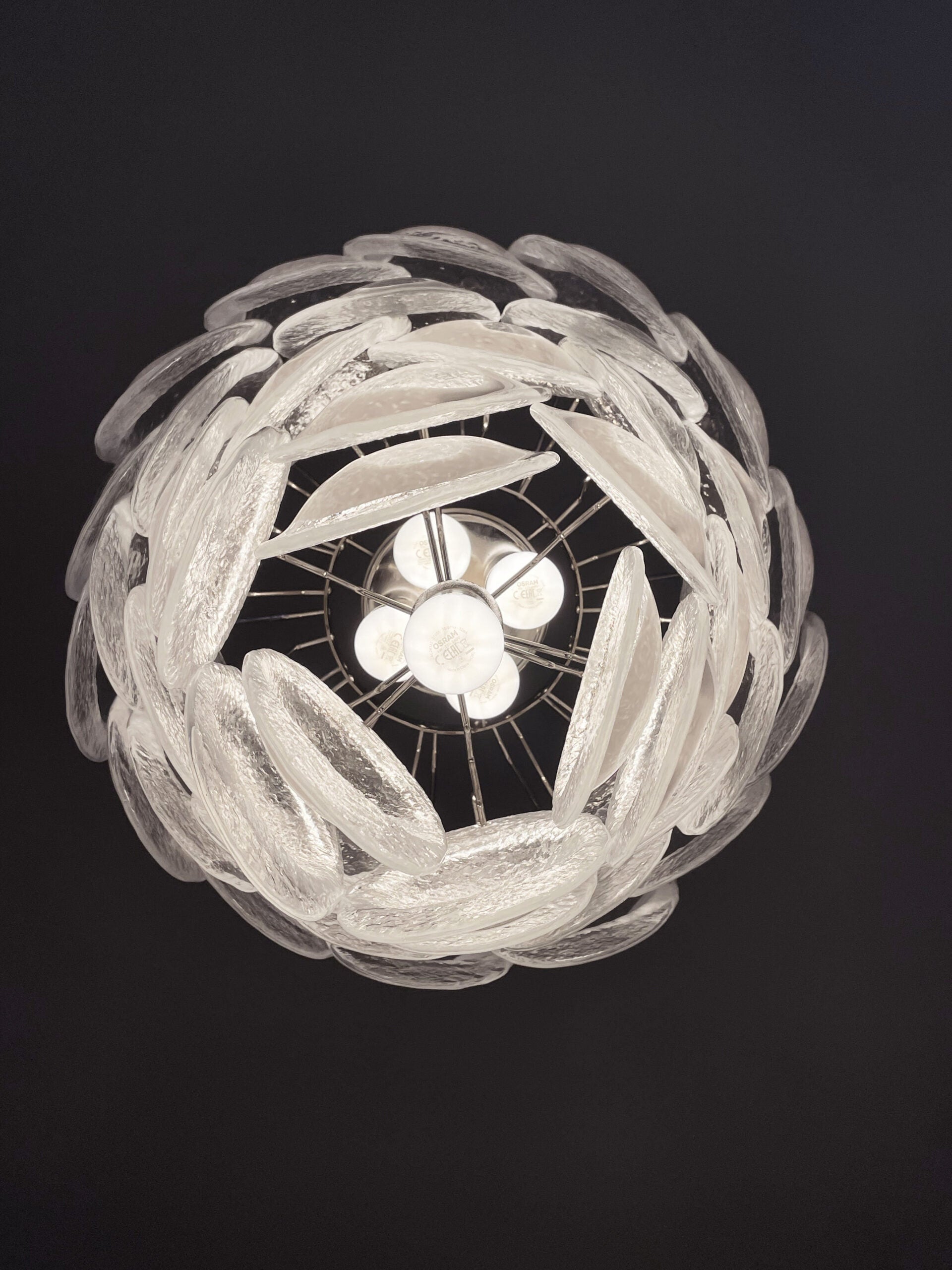 Murano Lysekrone | 41 Hvite Klare Konglebladglass