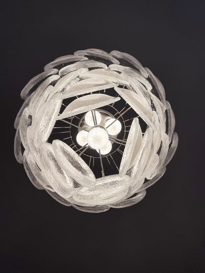 Murano Lysekrone | 41 Hvite Klare Konglebladglass