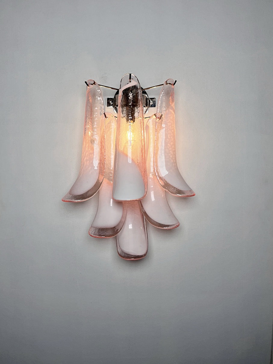 Murano Vegglampe | Rosa Lattimo Konglebladglass | 1 par