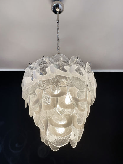 Murano Lysekrone | 41 Hvite Klare Konglebladglass