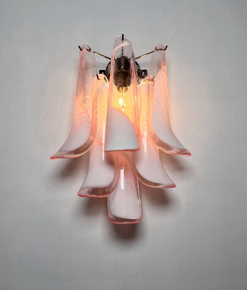Murano Vegglampe | Rosa Lattimo Konglebladglass | 1 par