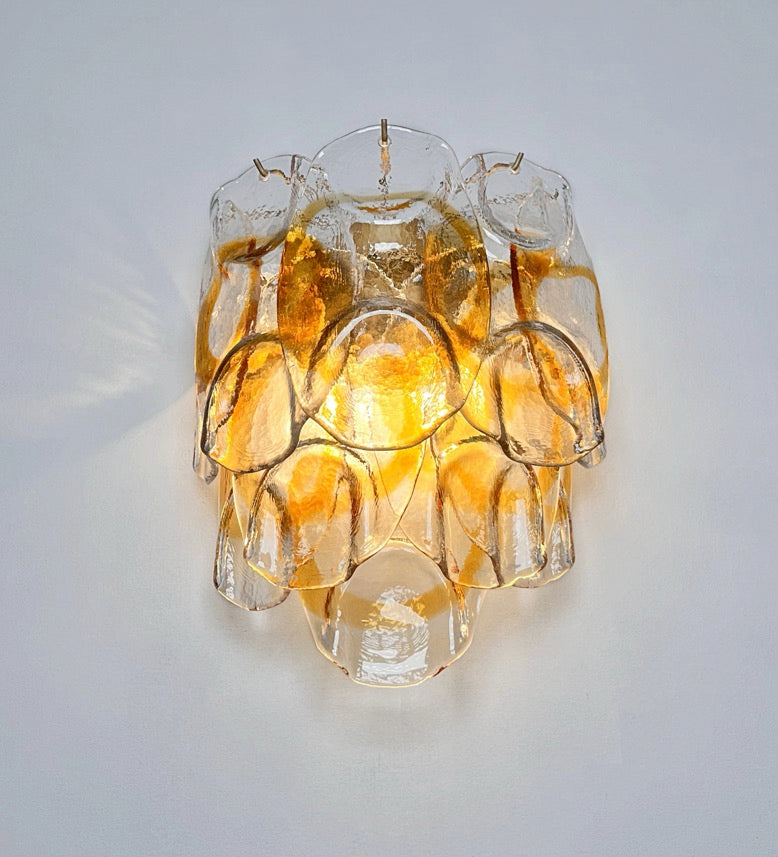 Murano Vegglampe | 10 Hvite Crostoliglass | 1 par