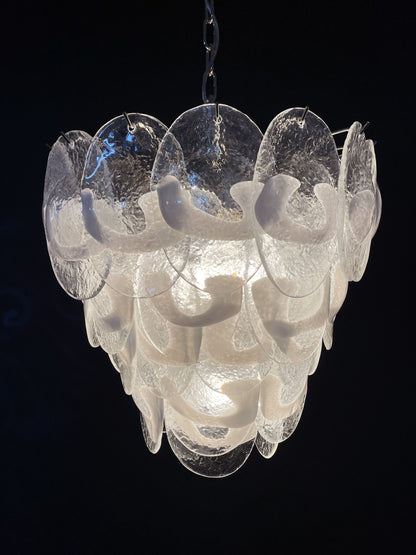 Murano Lysekrone | 41 Hvite Klare Konglebladglass