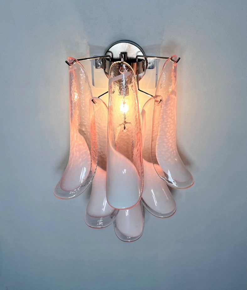 Murano Vegglampe | Rosa Lattimo Konglebladglass | 1 par