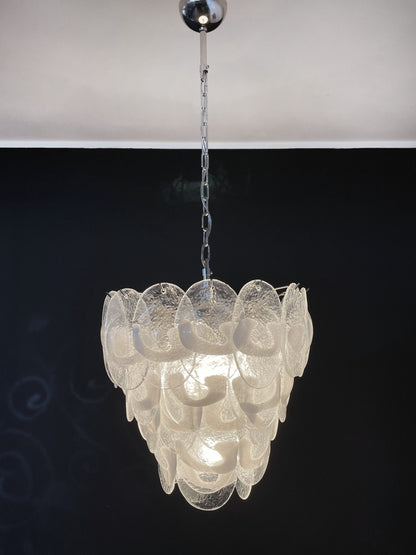 Murano Lysekrone | 41 Hvite Klare Konglebladglass