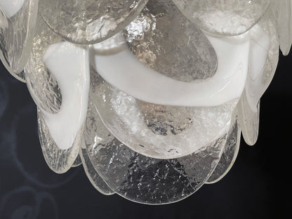 Murano Lysekrone | 41 Hvite Klare Konglebladglass