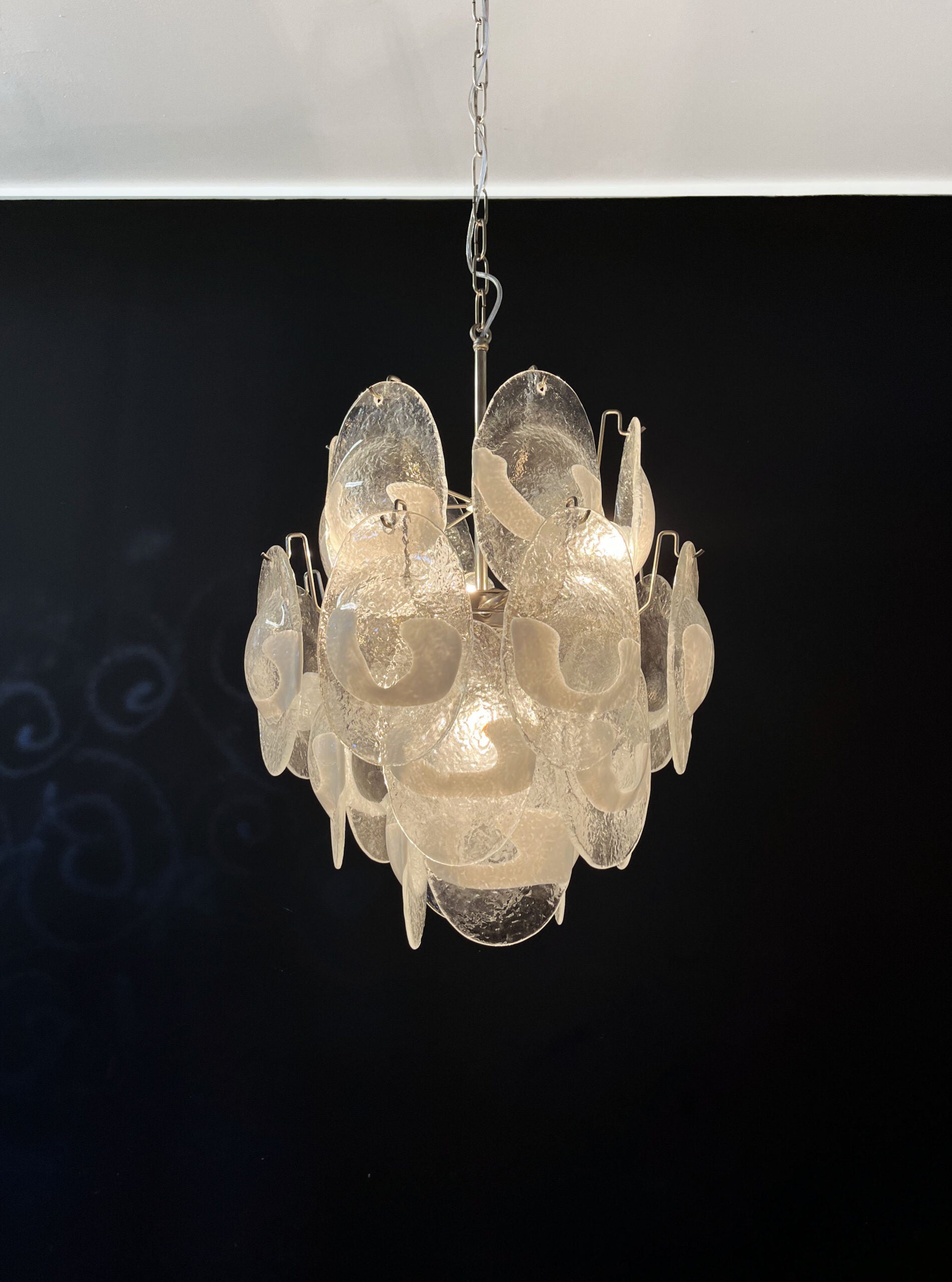 Murano Chandelier – 24 White Clear Crostoli Glass – detail 5 – Murano Classics