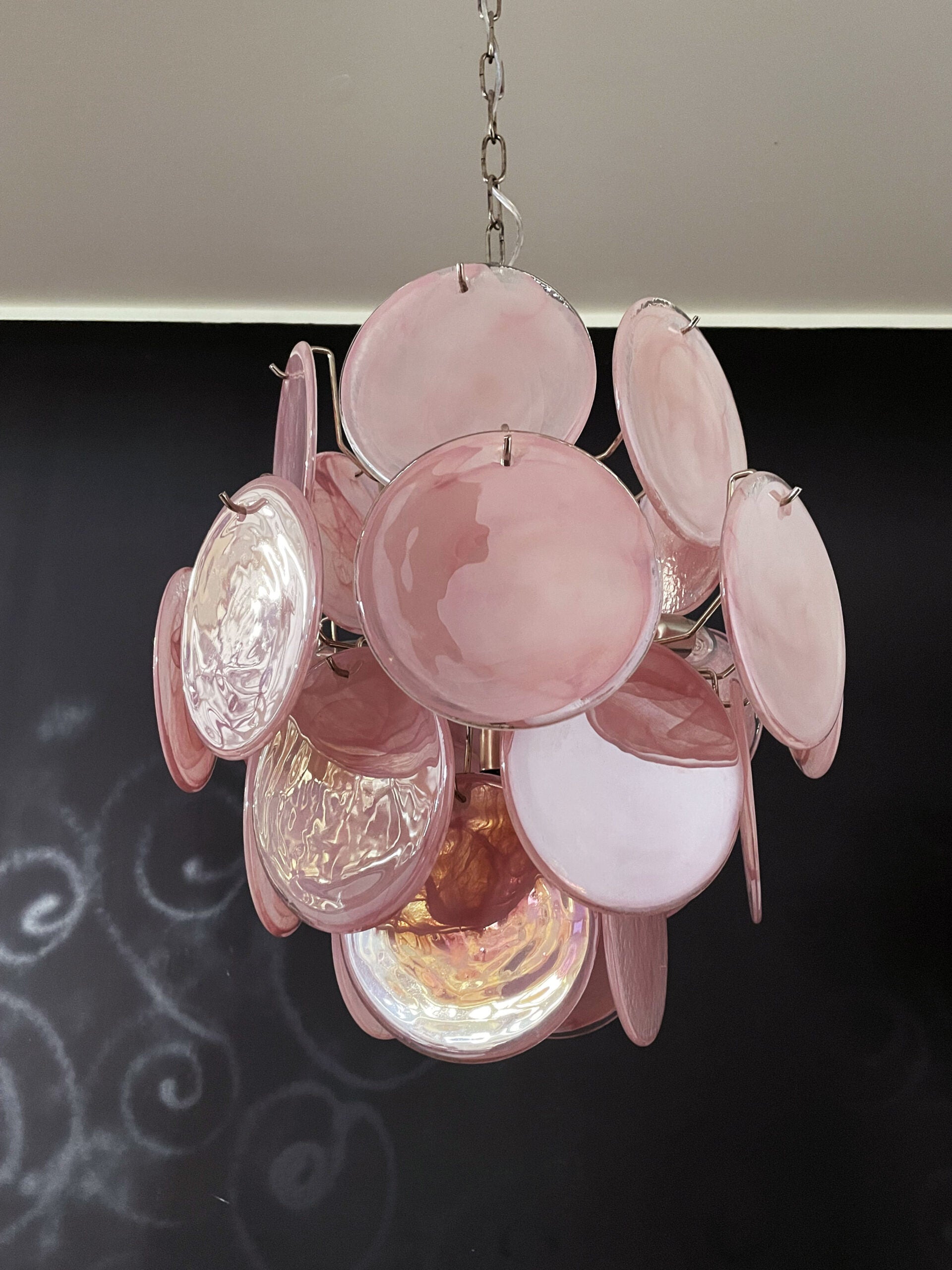 Lampadario Murano – 24 Vetro a Dischi Rosa – Murano Classics