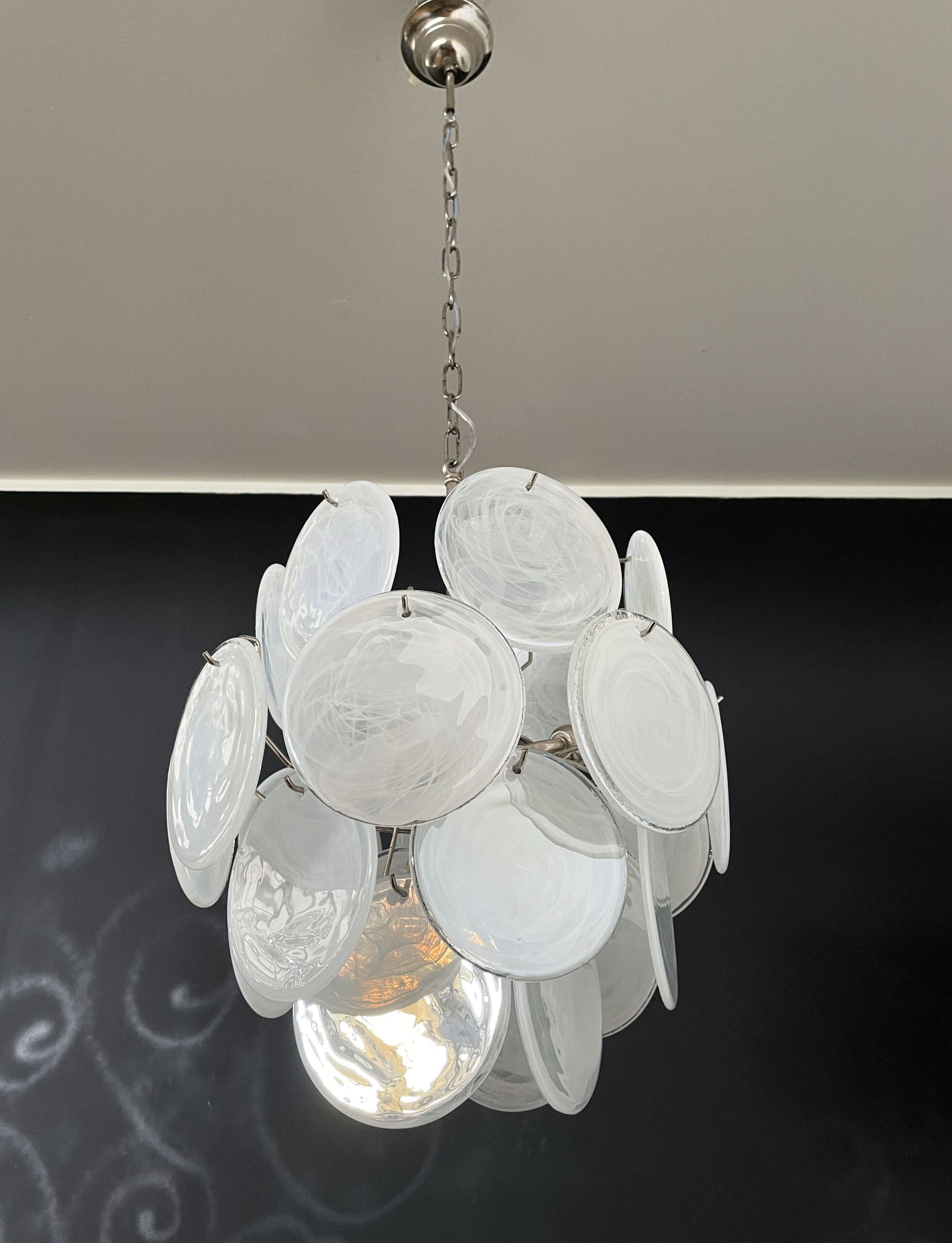 Murano Chandelier – 24 White Disc Glass – detail 7 – Murano Classics