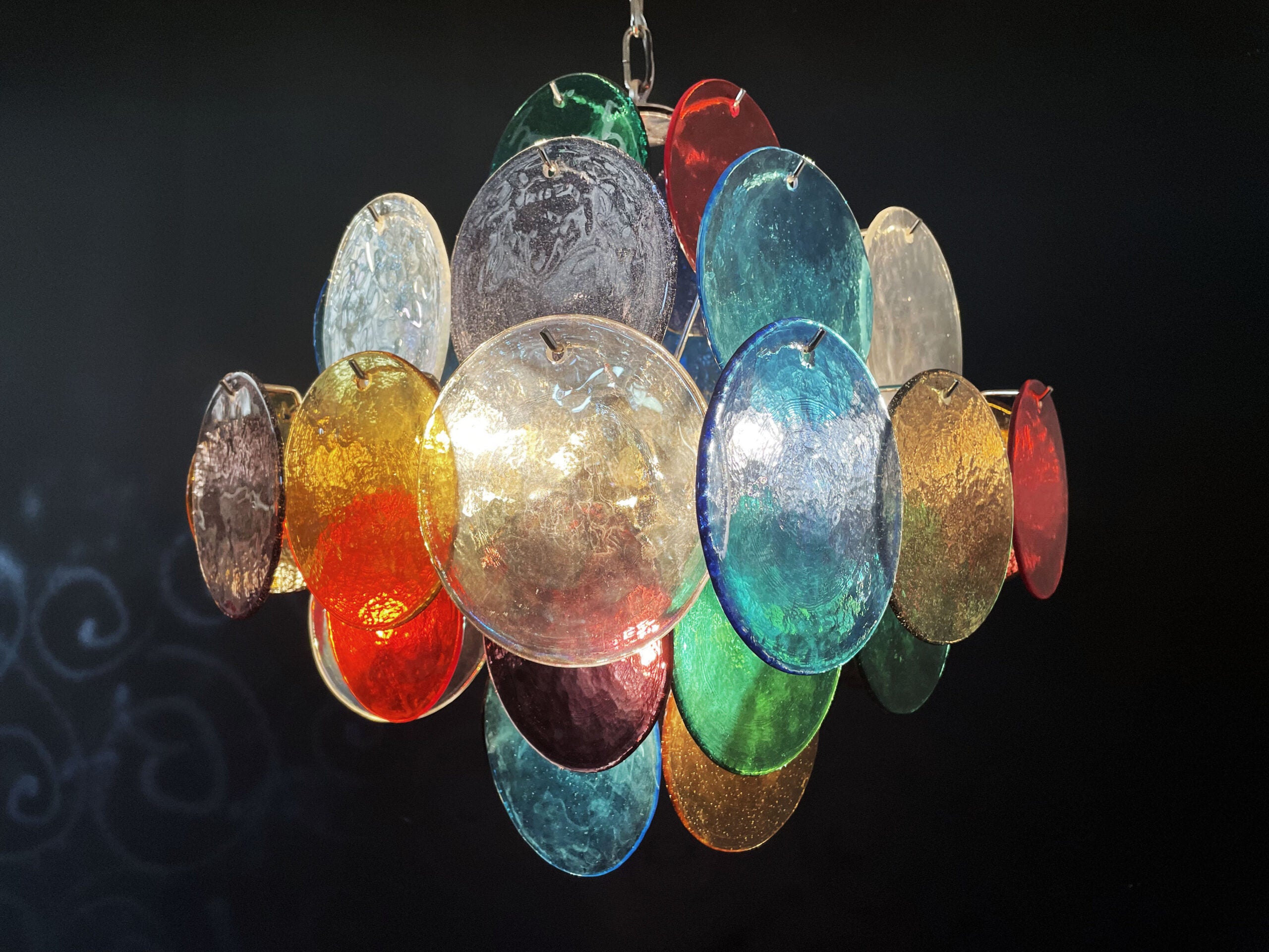 Murano Chandelier – 36 Multicoloured Disc Glass Elements – detail 5 – Murano Classics