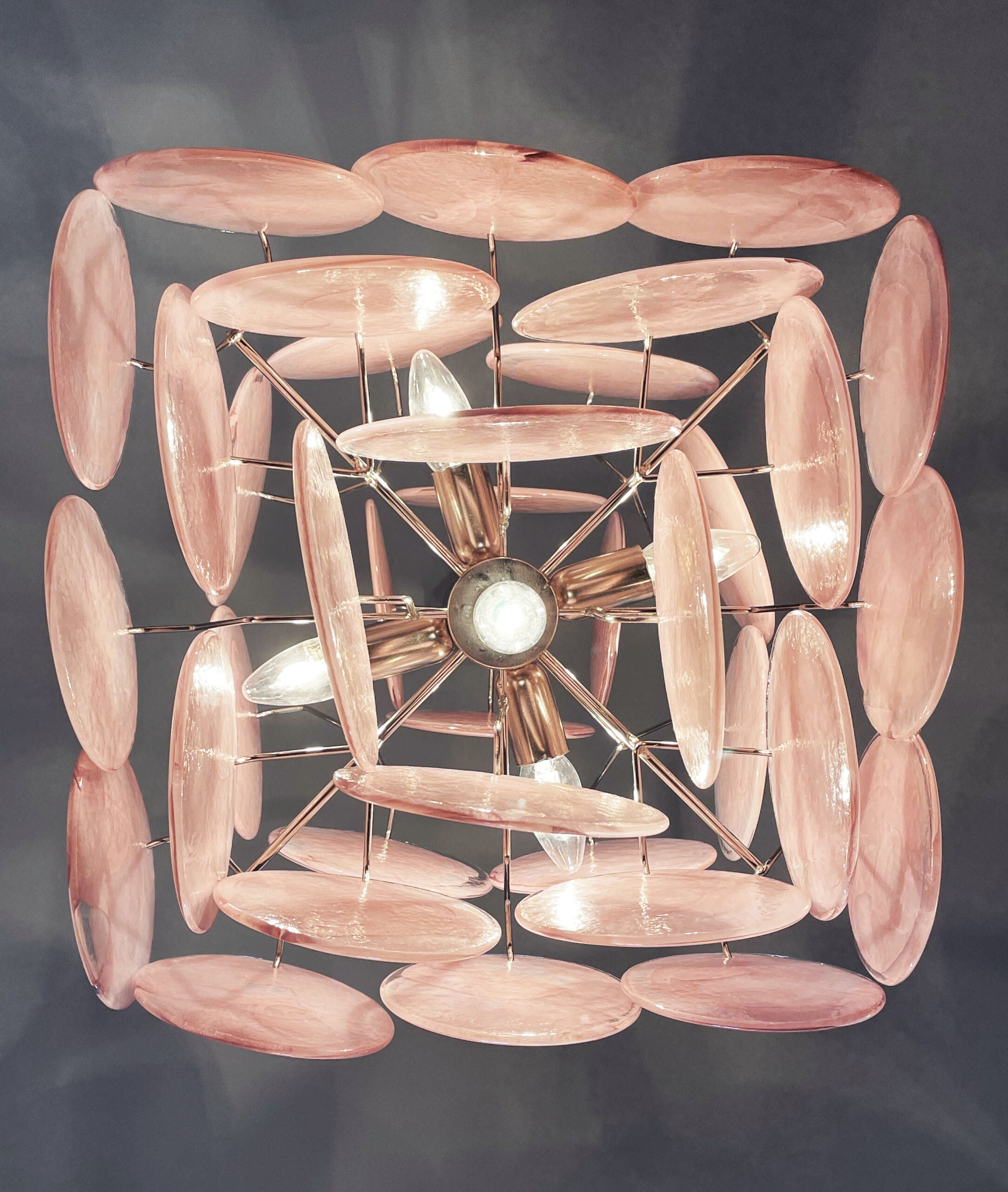 Murano Chandelier – 36 Pink Disc Glass – detail 7 – Murano Classics