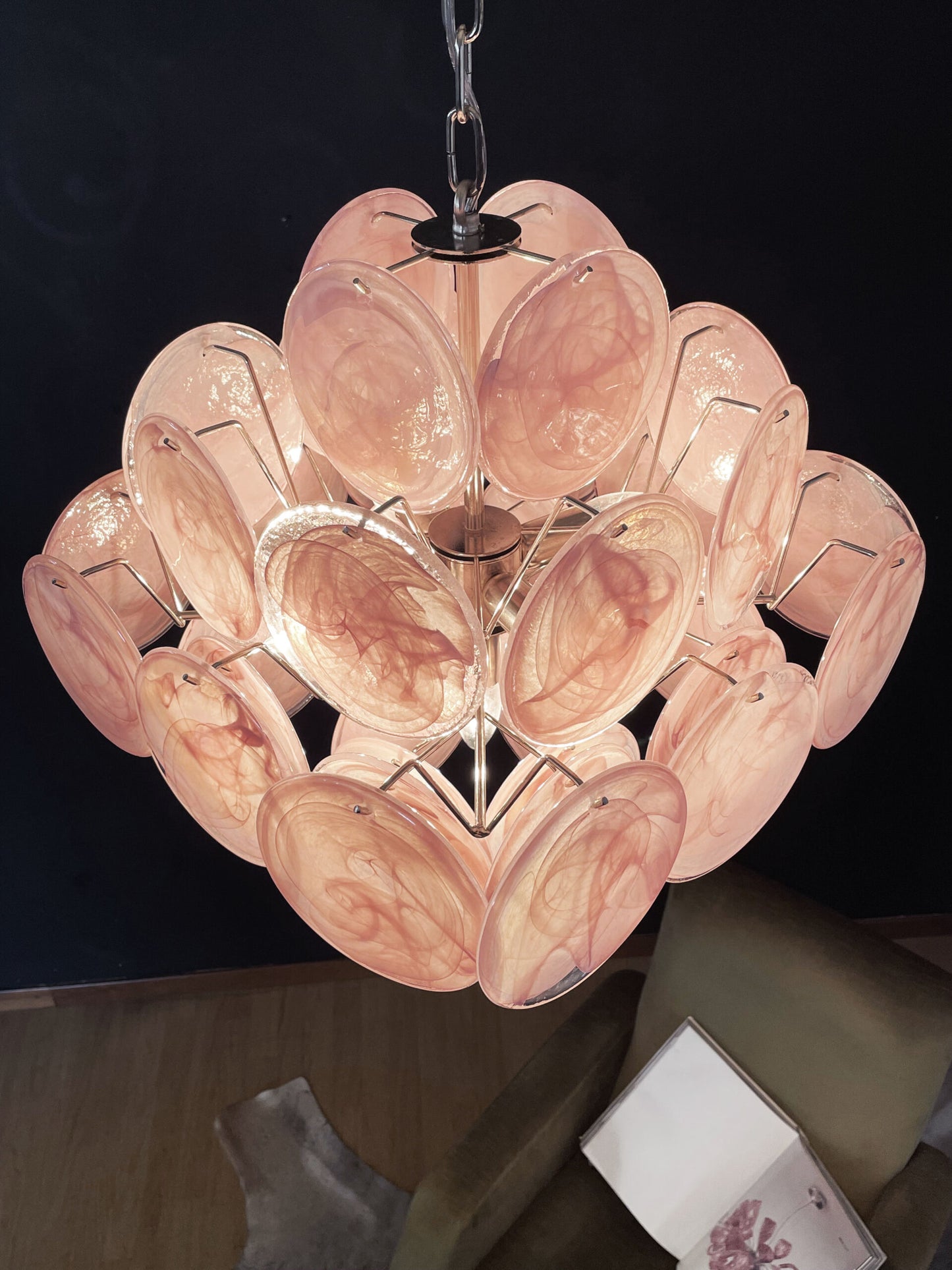 Murano Lysekrone | 36 Rosa Glassdisker