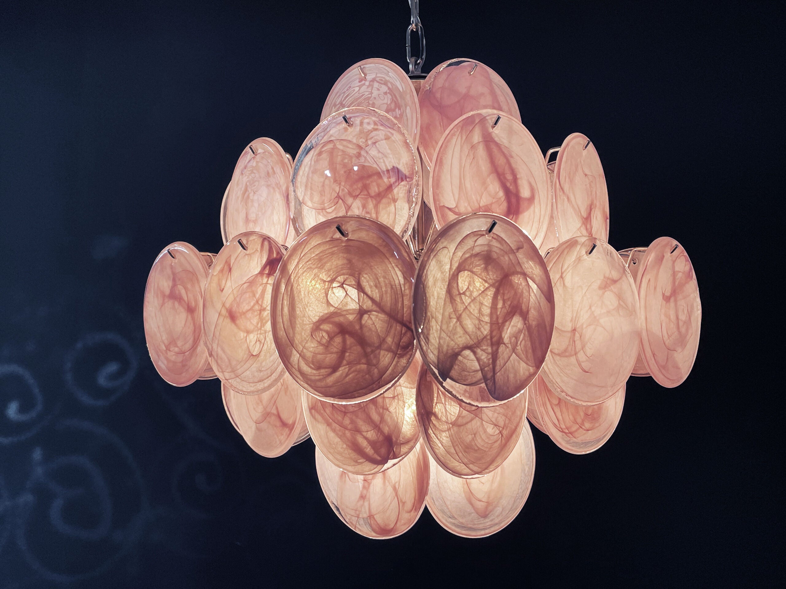 Murano Chandelier – 36 Pink Disc Glass – detail 10 – Murano Classics