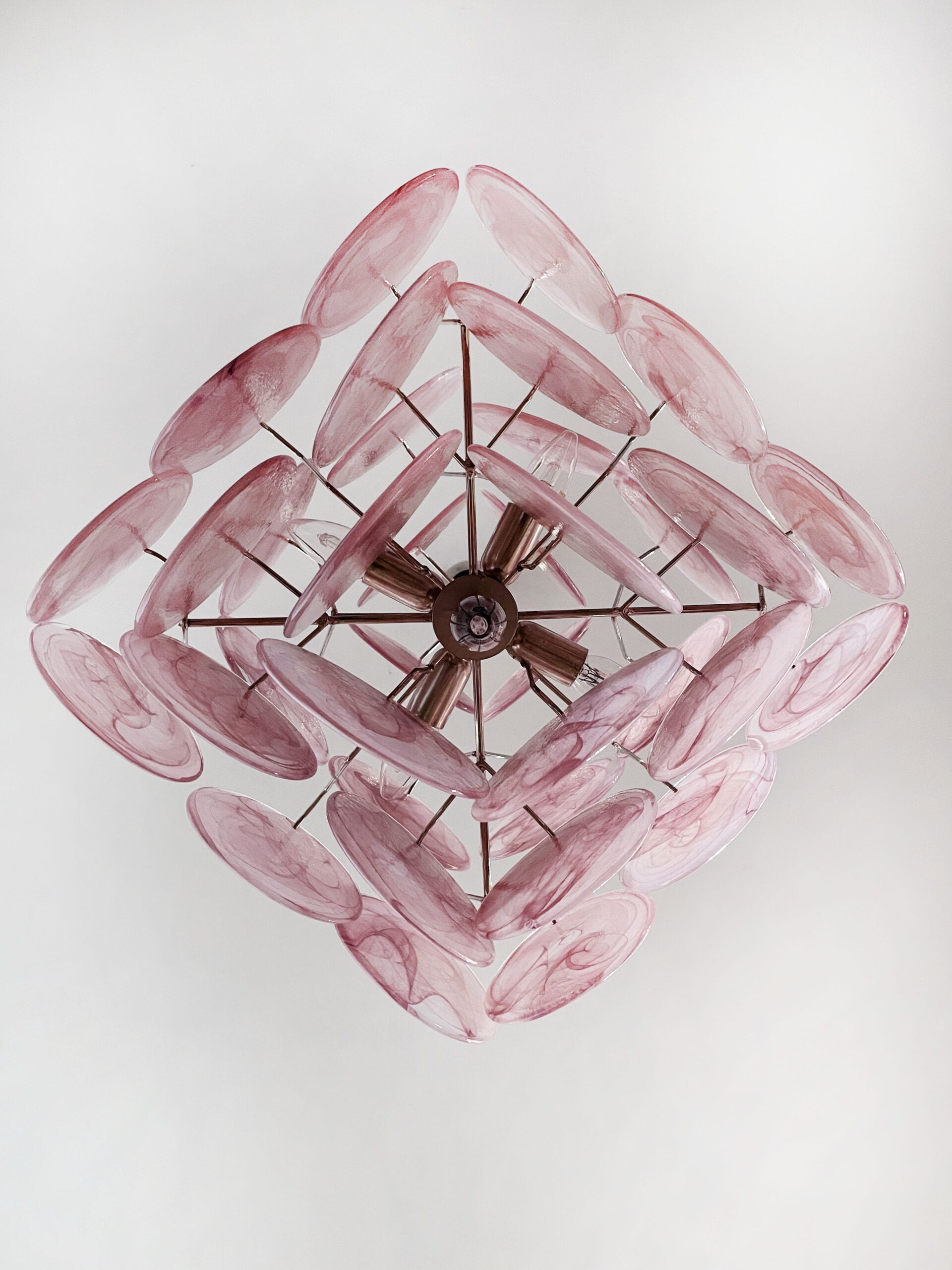 Murano Chandelier – 36 Pink Disc Glass – detail 1 – Murano Classics