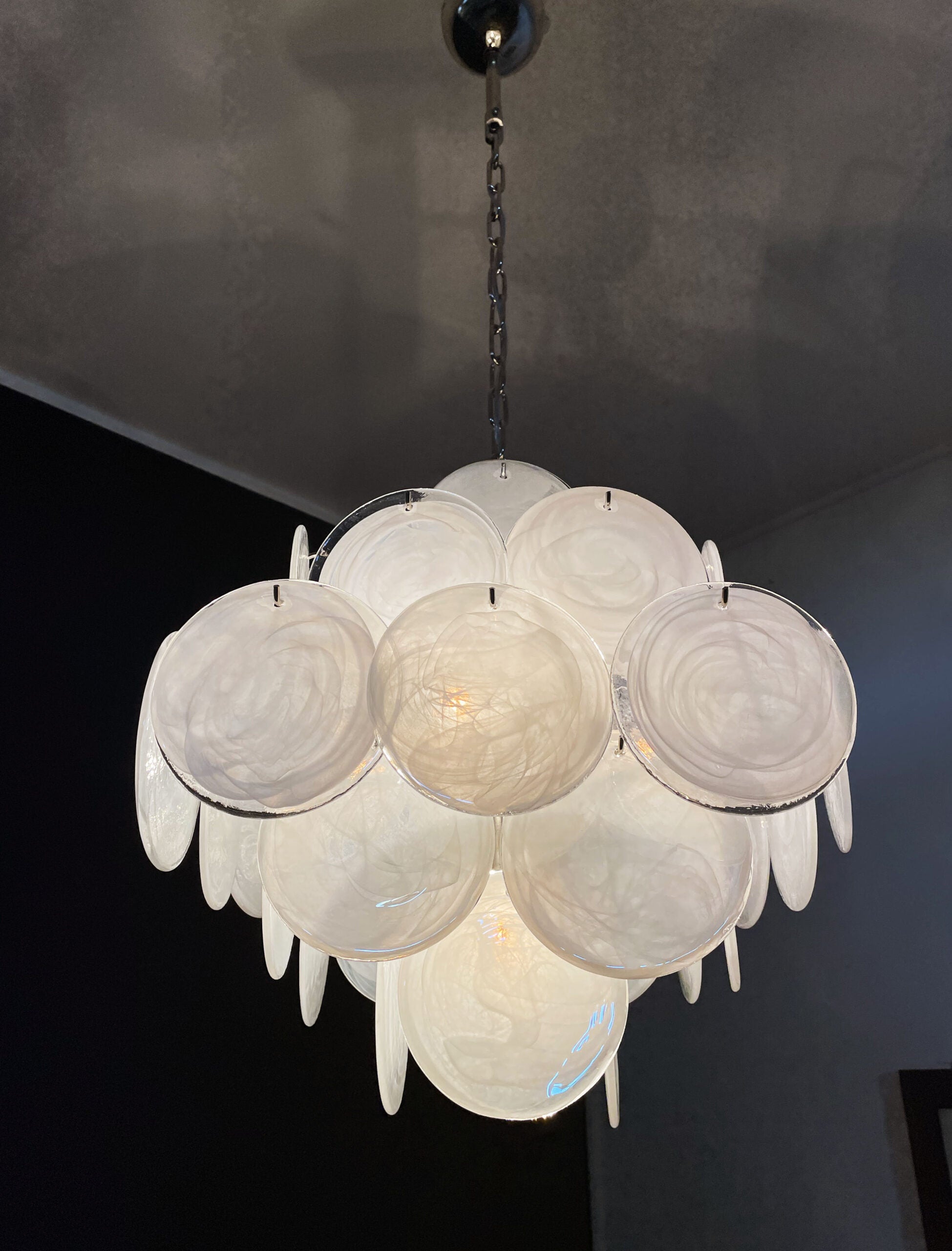 Murano Chandelier – 36 White Disc Glass – detail 3 – Murano Classics