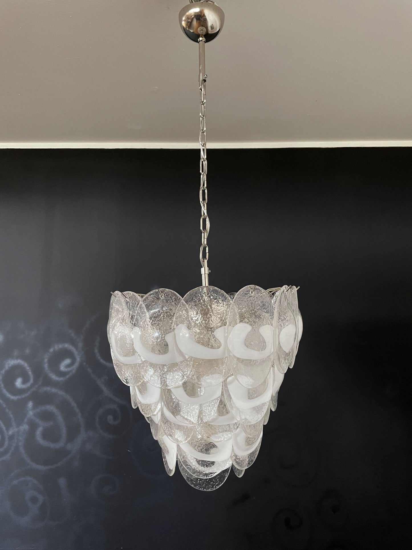 Murano Lysekrone | 41 Hvite Klare Konglebladglass