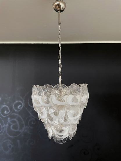 Murano Lysekrone | 41 Hvite Klare Konglebladglass