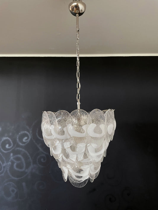 Murano Lysekrone | 41 Hvite Klare Konglebladglass