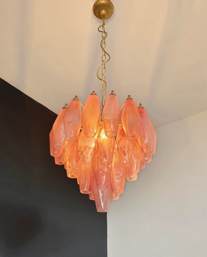 Murano Kronleuchter – 32 Rosa Alabaster Poliedriglas – Detail 4 – Murano Classics