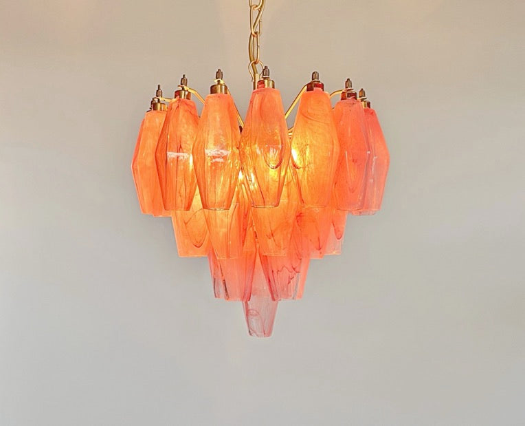 Murano Kronleuchter – 32 Rosa Alabaster Poliedriglas – Detail 3 – Murano Classics