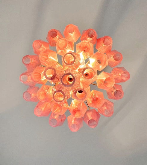 Murano Chandelier – 32 Pink Alabaster Poliedri Glass – detail 1 – Murano Classics
