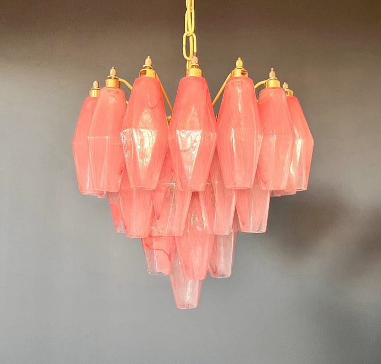 Murano Lysekrone | Rosa Alabaster Gull Poliedriglass