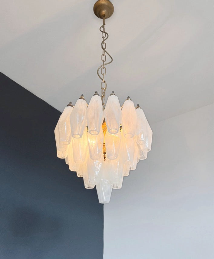 Murano Kroonluchter – 32 Witte Alabaster Poliedriglas – detail 4 – Murano Classics