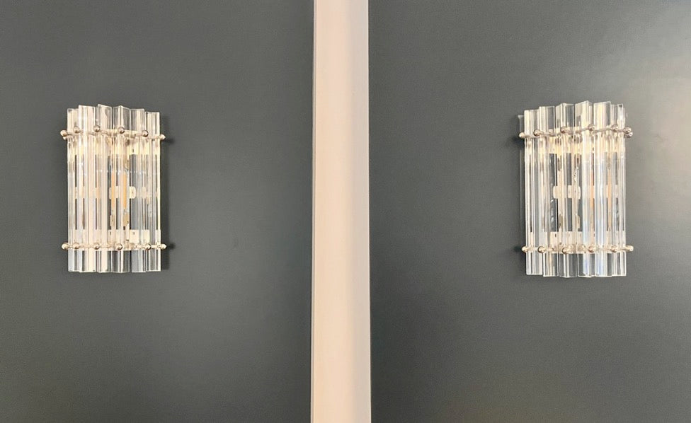 Murano Vegglampe | 7 Klare Prismeglass | 1 par