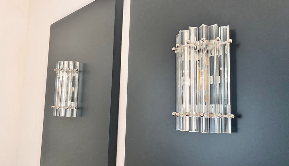 Murano Vegglampe | 7 Klare Prismeglass | 1 par