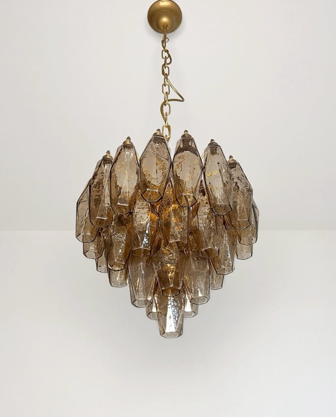 Murano Lysekrone | Røykfargede Gull Poliedriglass