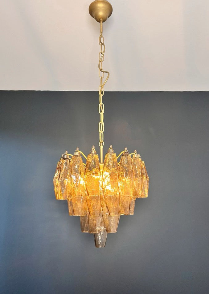 Murano Lysekrone | Røykfargede Gull Poliedriglass