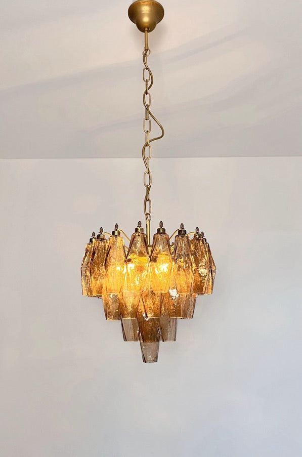 Murano Lysekrone | Røykfargede Gull Poliedriglass