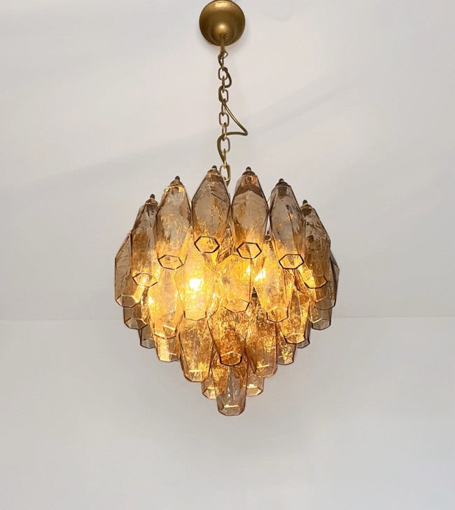 Murano Lysekrone | Røykfargede Gull Poliedriglass