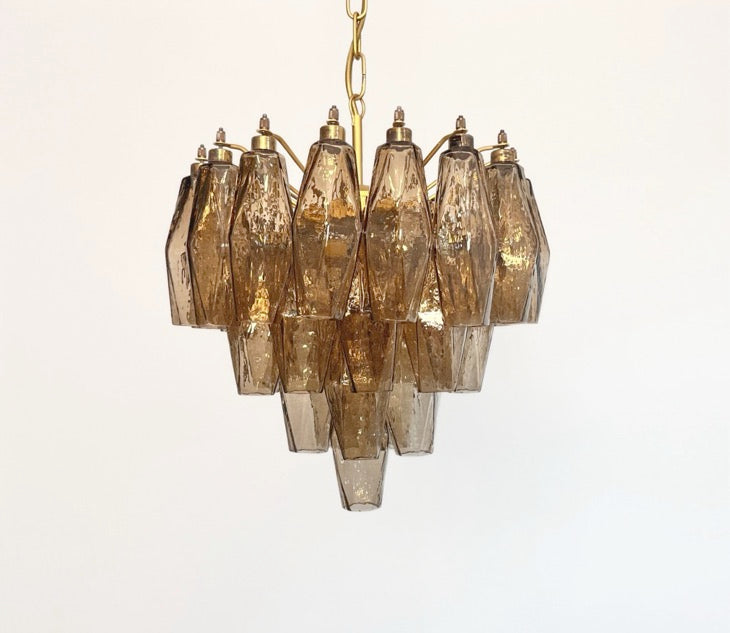 Murano Lysekrone | Røykfargede Gull Poliedriglass