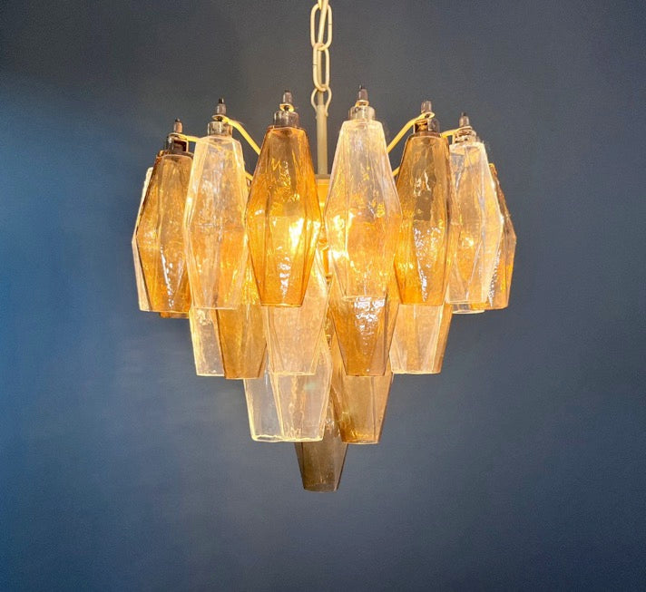 Lampadario Murano – 32 Vetri Poliedri Trasparenti Affumicati – dettaglio 7 – Murano Classics