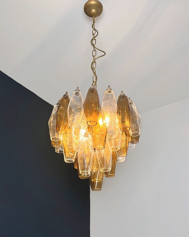Lampadario Murano – 32 Vetri Poliedri Trasparenti Affumicati – dettaglio 5 – Murano Classics