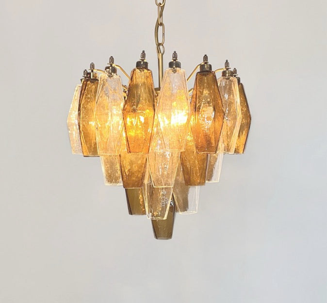 Lampadario Murano – 32 Vetri Poliedri Trasparenti Affumicati – dettaglio 4 – Murano Classics