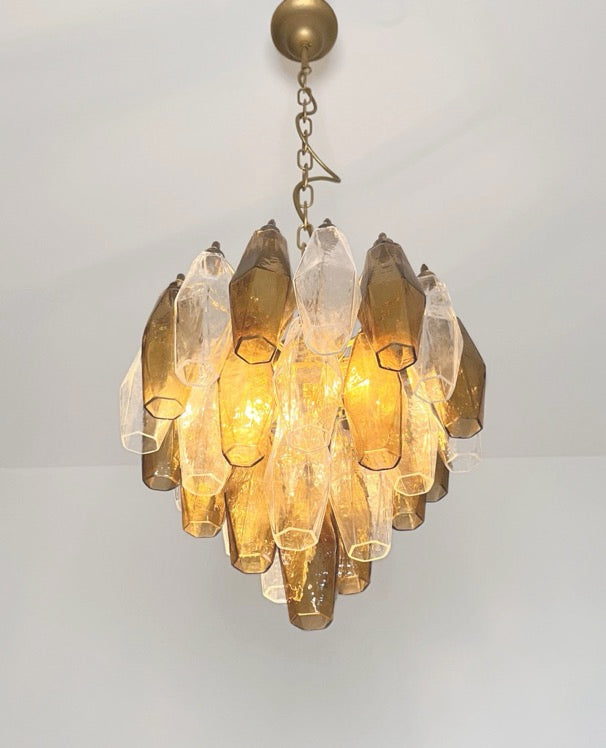 Lampadario Murano – 32 Vetri Poliedri Trasparenti Affumicati – dettaglio 2 – Murano Classics