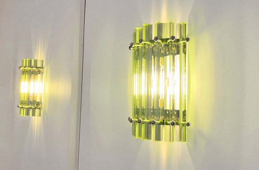 Murano Vegglampe | 7 Grønne Prismeglass | 1 par