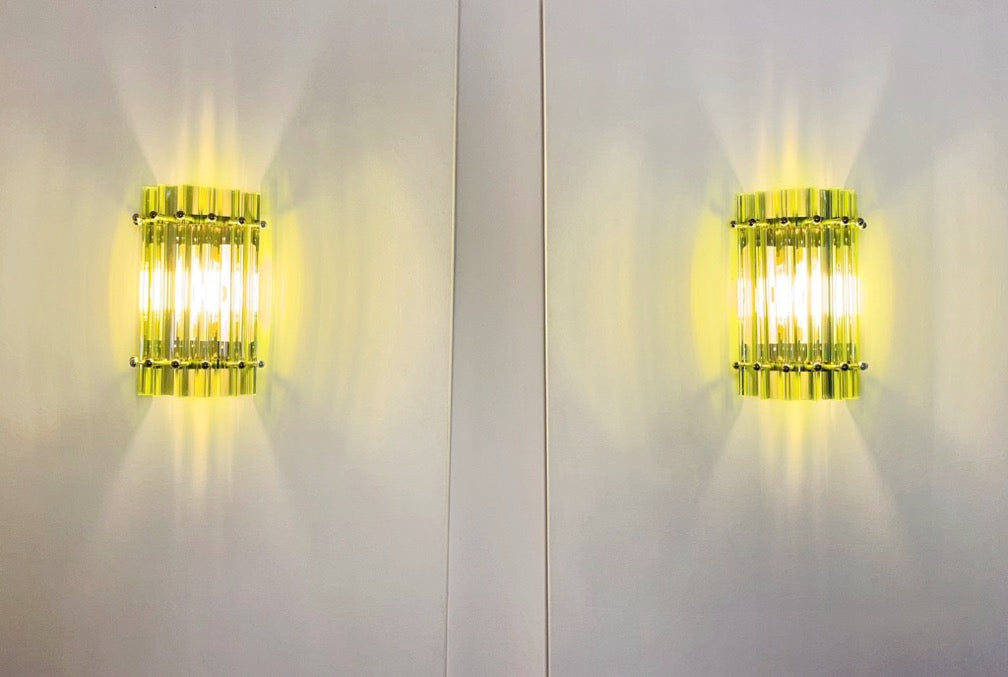 Murano Vegglampe | 7 Grønne Prismeglass | 1 par