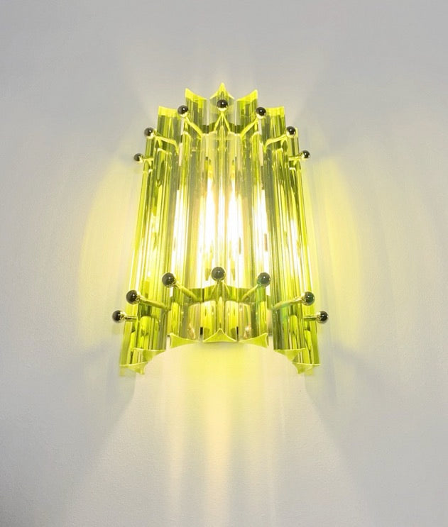 Murano Vegglampe | 7 Grønne Prismeglass | 1 par