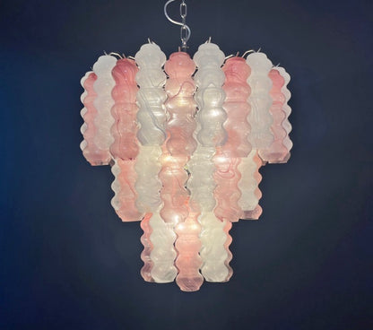 Murano Lysekrone | 48 Rosa Hvite Alabaster Rørglass