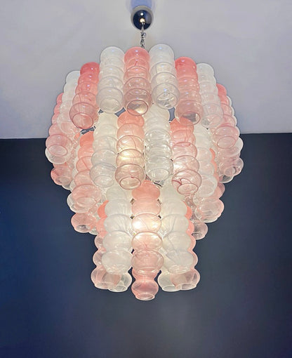 Murano Lysekrone | 48 Rosa Hvite Alabaster Rørglass