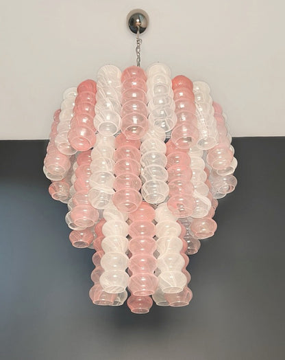 Murano Lysekrone | 48 Rosa Hvite Alabaster Rørglass