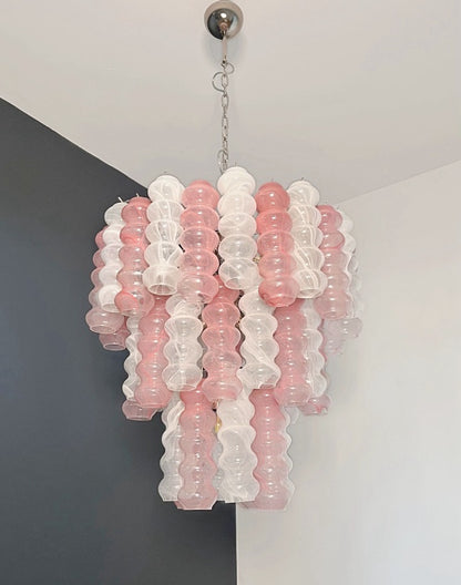 Murano Lysekrone | 48 Rosa Hvite Alabaster Rørglass