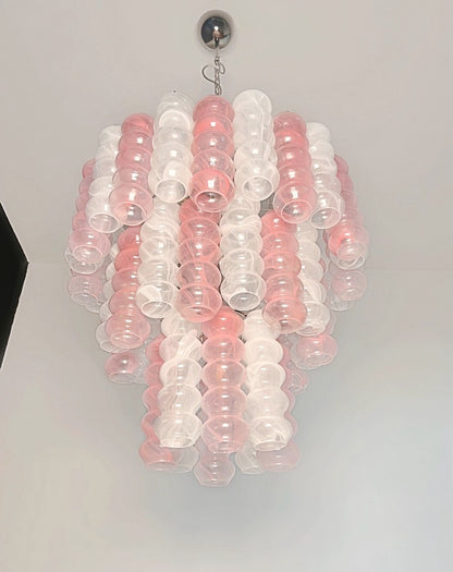 Murano Lysekrone | 48 Rosa Hvite Alabaster Rørglass