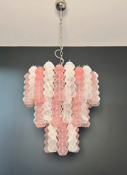 Murano Lysekrone | 48 Rosa Hvite Alabaster Rørglass