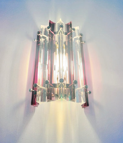 Murano Vegglampe | 7 Klare Ametystfargede Prismeglass | 1 par