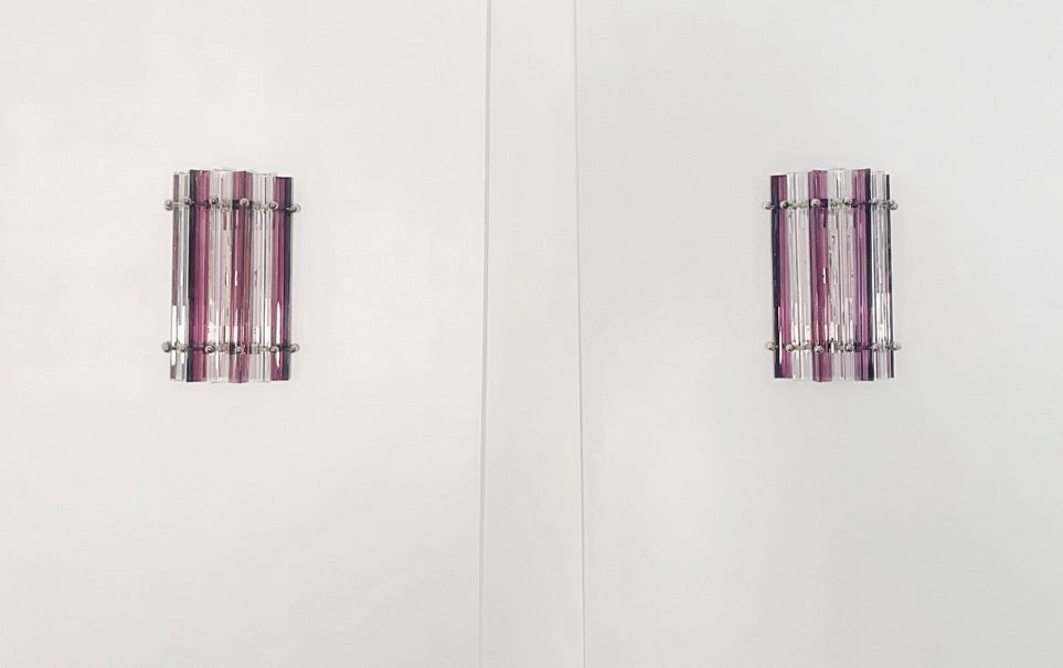 Murano Wall Lamp – 7 Clear Purple Prism Glass – Set of 2 – Murano Classics