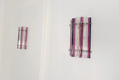 Murano Vegglampe | 7 Klare Ametystfargede Prismeglass | 1 par